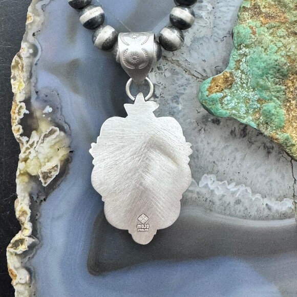 Sterling Silver Southwestern Style Oval Turquoise Decorated Pendant For Women - Picture 7 of 10